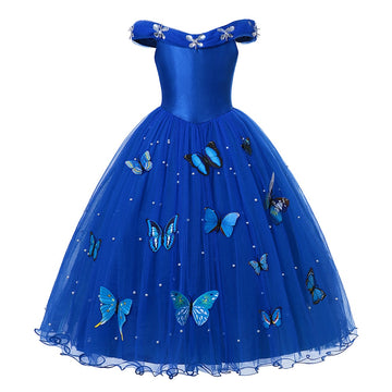 Girl Princess Blue Sleeveless Mesh Ball Gown (and Princess Accessories)